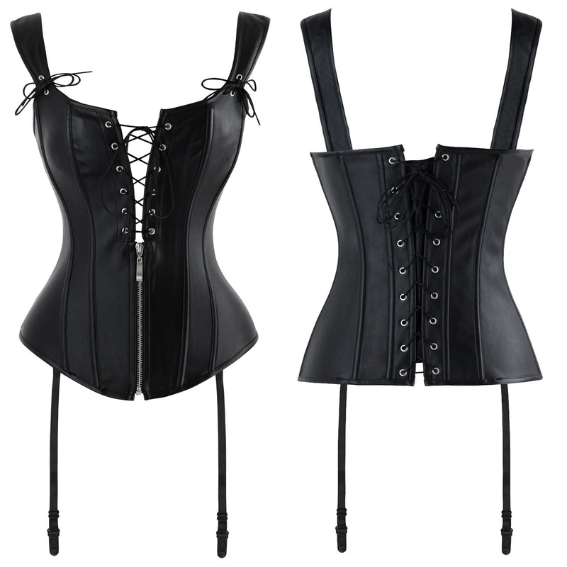 Vintage Renaissance Front Lace Up Bustier Corset with Garters Detail View