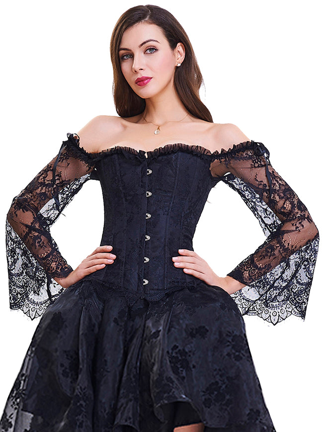 Victorian Off Shoulder Long Sleeves Overbust Corset Bustier Top Main Image