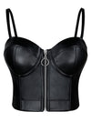 Spaghetti Straps PU Leather Bustier Zipper Corset Crop Top Bra