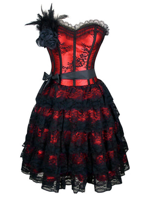 Burlesque Floral Lace Overlay Strapless Lace Up Bustier Corset Dress