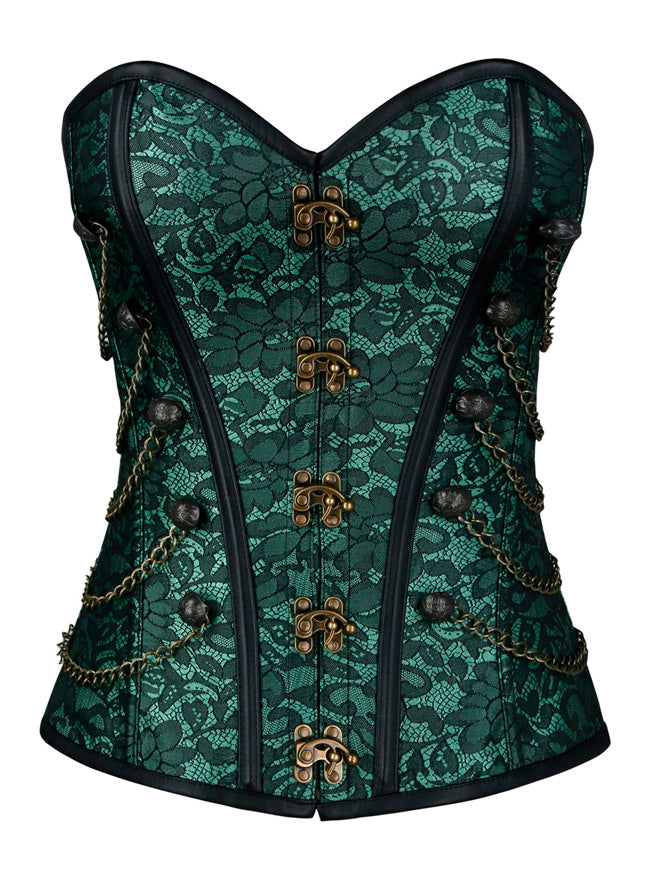 Steampunk Gothic Jacquard Brocade Overbust Corset with Chains Main Image