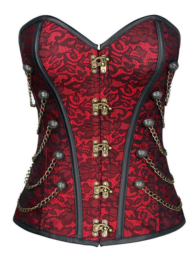 Steampunk Gothic Jacquard Brocade Overbust Corset with Chains Main Image