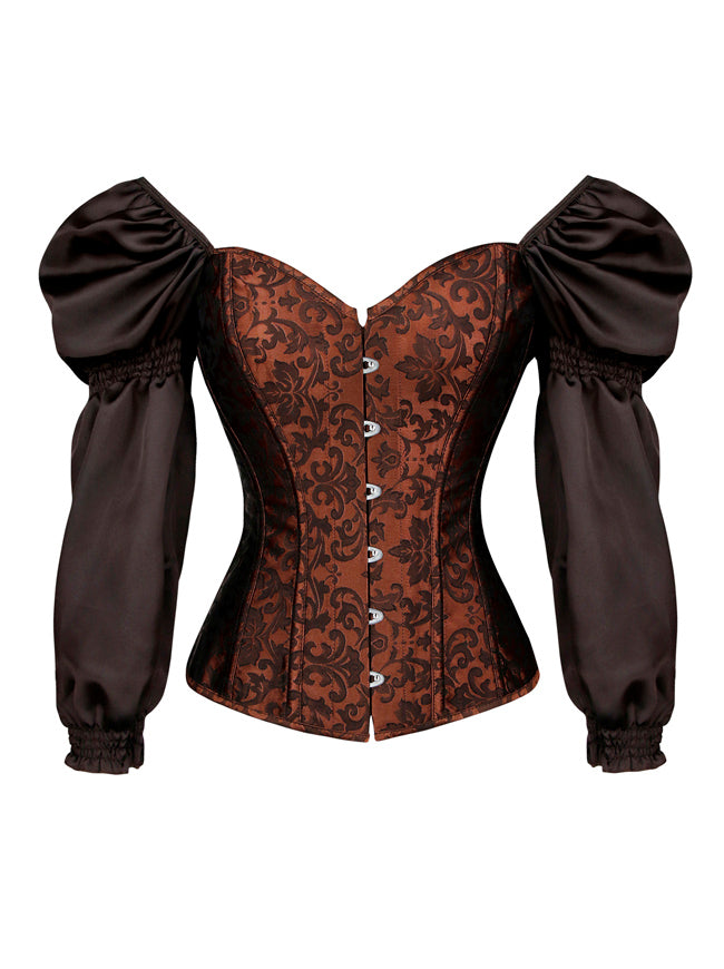 Renaissance Victorian Brocade Long Sleeves Overbust Corset Top