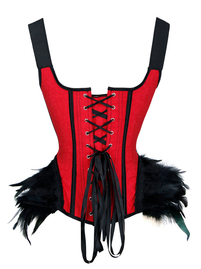 Vintage Retro Shoulder Straps Lace Neck Feather Overbust Cosplay Corset