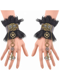 Steampunk Gothic Accessories Gear Leather Lace Wristband Bracelet with Ring