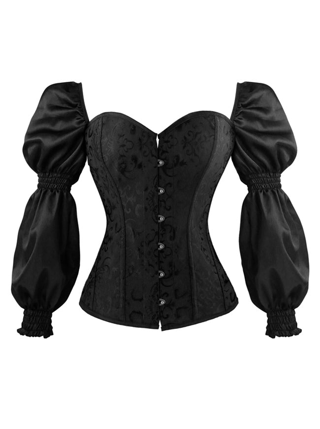 Renaissance Victorian Brocade Long Sleeves Overbust Corset  Bustier Top Main Image