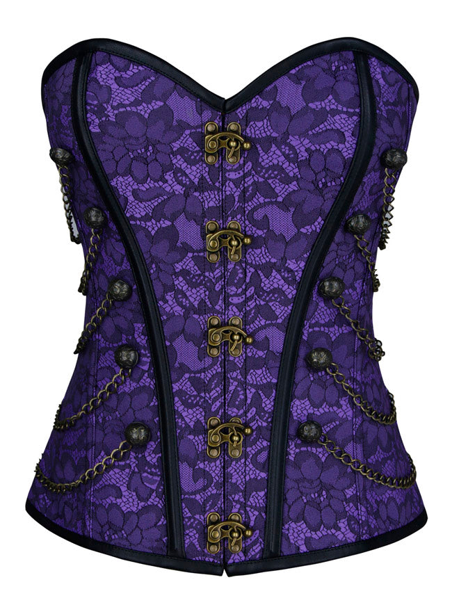 Steampunk Gothic Jacquard Brocade Overbust Corset with Chains Main Image