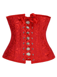 Women's Floral Brocade Waist Cincher Shaper Underbust Corset Red Back View