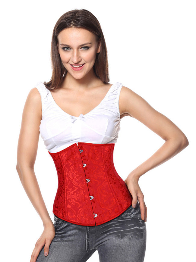 Women's Vintage Brocade Waist Cincher Lace-up Shaper Underbust Corset Red Main View