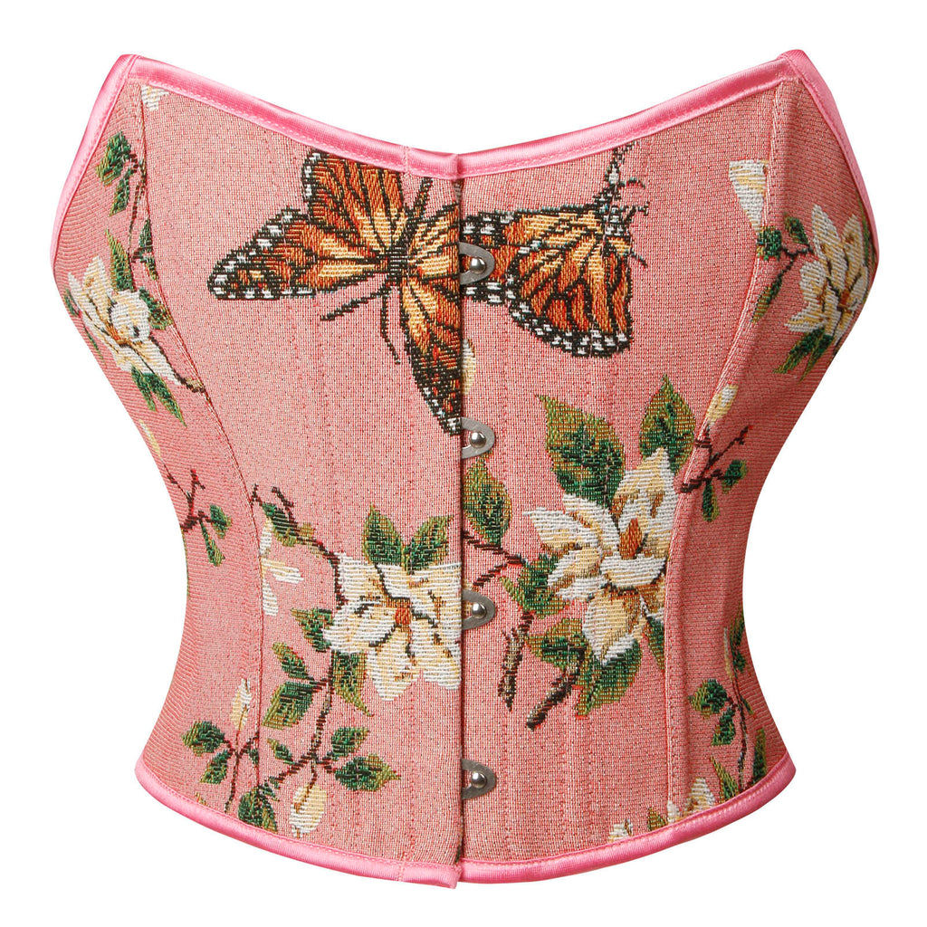 Renaissance Retro Floral Strapless Bustier Pink Corset Crop Top