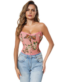 Renaissance Vintage Overbust Strapless Flower Printed Corset Main View