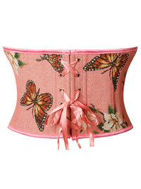 Vintage Overbust Pink Elegant Embroidered Brocade Floral Party Corset Back View