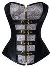 12 Spiral Steel Bones Steampunk Vintage Faux Leather Zipper Overbust Corset