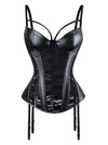 Steampunk Bustier Black Clubwear Dance Faux Leather Patchwork Corset Top Main View