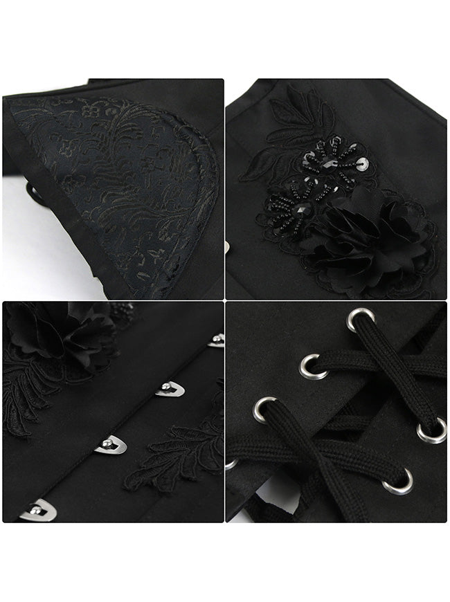 Black Girdles Floral Steel Boned Corset Detail View