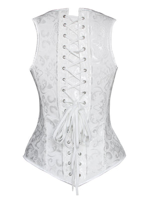 Old Fashion Renaissance Jacquard Spiral Steel Boned Corset Vest White