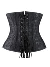 Elegant Vintage Women Black Brocade Punk Retro Spiral Steel Boned Waist Cincher Underbust Corset Tops Back View