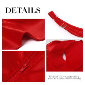 Elegant Casual Red Satin Plastic Boned Spaghetti Straps Overbust Tank Top Detail View