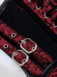 Women's High Quality Brocade Steel Boned Waist Cincher Vest Corset Red Detail View