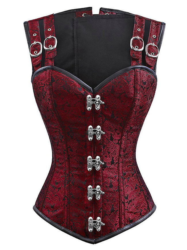 Gothic Steampunk Brocade Steel Boned Vintage Waist Cincher Overbust Corset Vest