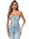 Renaissance Vintage Flower Printed Push Up Bustier Flower Corset Crop Top Main View