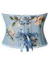 Vintage Elegant Blue Strapless Floral Embroidered Bustier Corset Top Back View