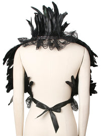 Elegant Feather Shawl Evil Queen Raven Costume Cosplay with Collar Detail View