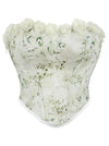 Charmian Women's Matcha Floral Printed Strapless Lace Rose Trim Tube Top Bodice Corset Green White Main Image