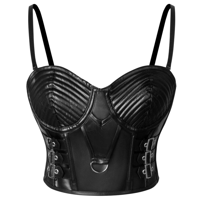 Women's PU Leather Spaghetti Straps Bustier Bra Clubwear Crop Top Main View