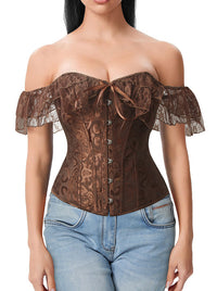 Womens Brown Victorian Push Up Corset Top Model View