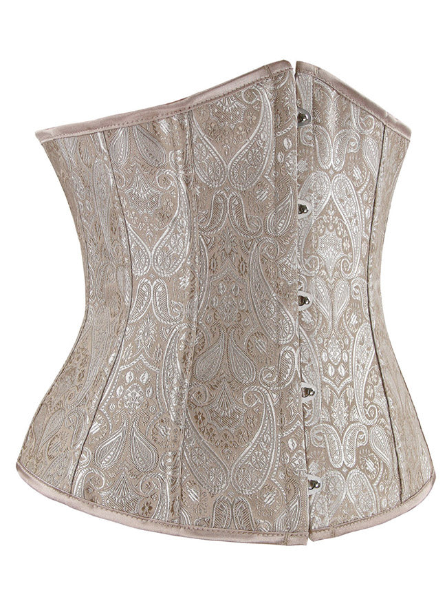 Women's Steampunk Brocade Boned Underbust Waist Training Corset Apricot Side View