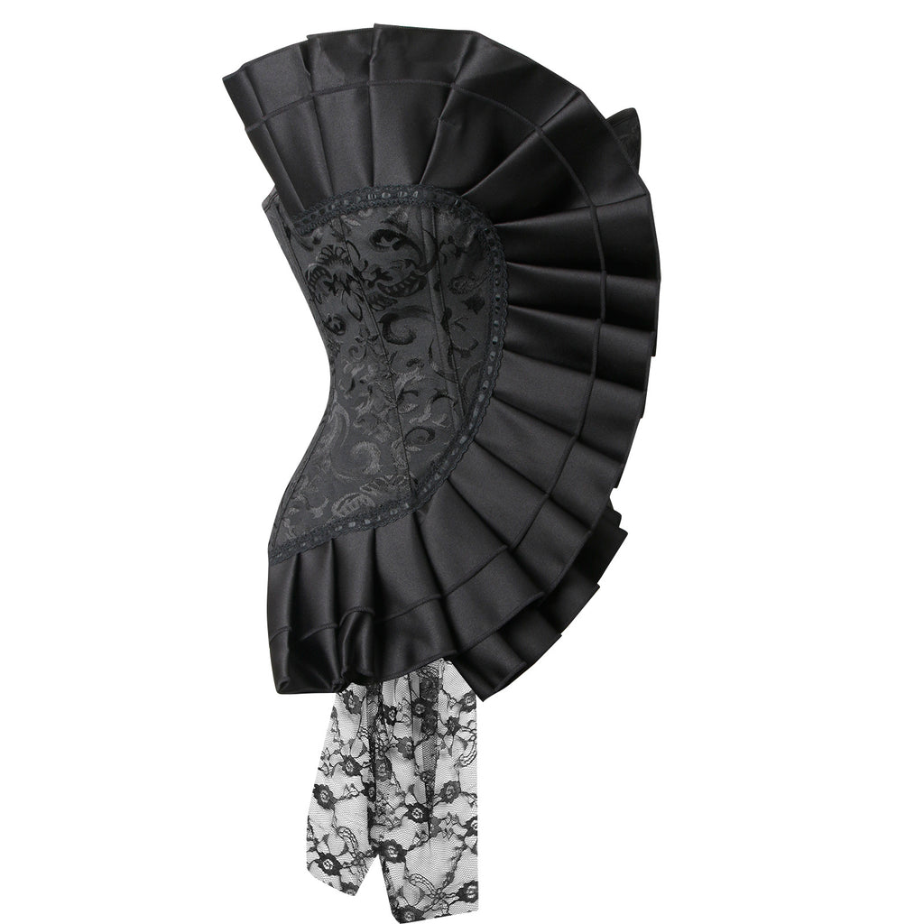 Steampunk Burlesque Metallic Boned Overbust Sleeveless Black Corset Tank Top Side View