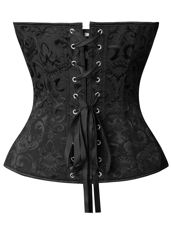 Gothic Retro Satin Waist Cincher Strapless Overbust Black Corset Bustier Tops Back View