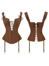 Vintage Renaissance Lace Up Bustier Corset with Garters Back View