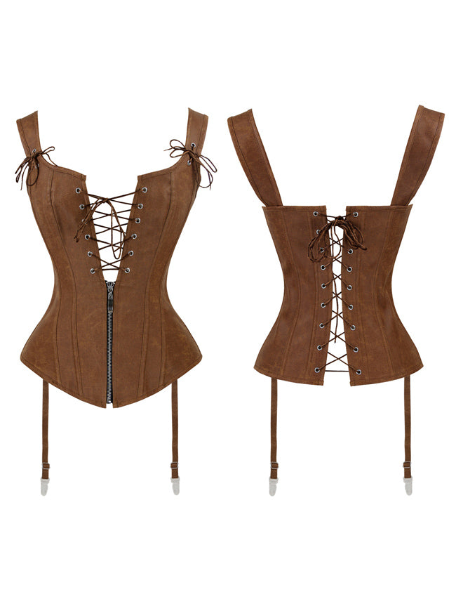 Vintage Renaissance Lace Up Bustier Corset with Garters Back View