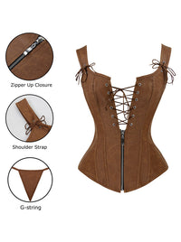 Vintage Renaissance Front Zipper Lace Up Bustier Corset with Garters