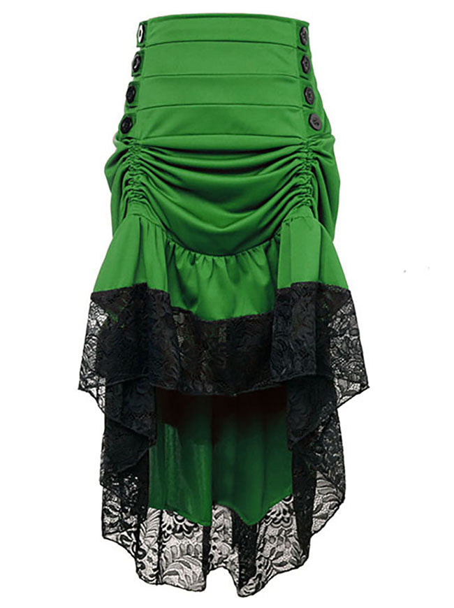 Steampunk Victorian Gothic Lace Trim Ruffled Green High Low Skirt Main Image