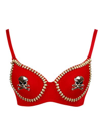 Valentines B Cup Goth Punk Metallic Rivets Skull Clubwear Party Bra Top Main Image