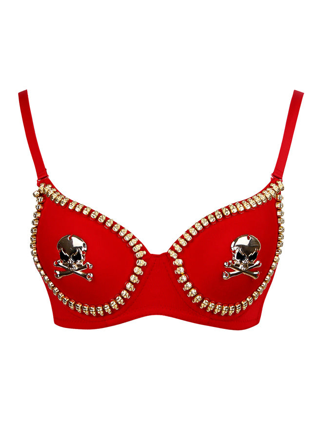 Valentines B Cup Goth Punk Metallic Rivets Skull Clubwear Party Bra Top