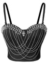 Women's Punk Rivets Chains Spaghetti Strap Skull Bustier Bra Corset Top Main Image