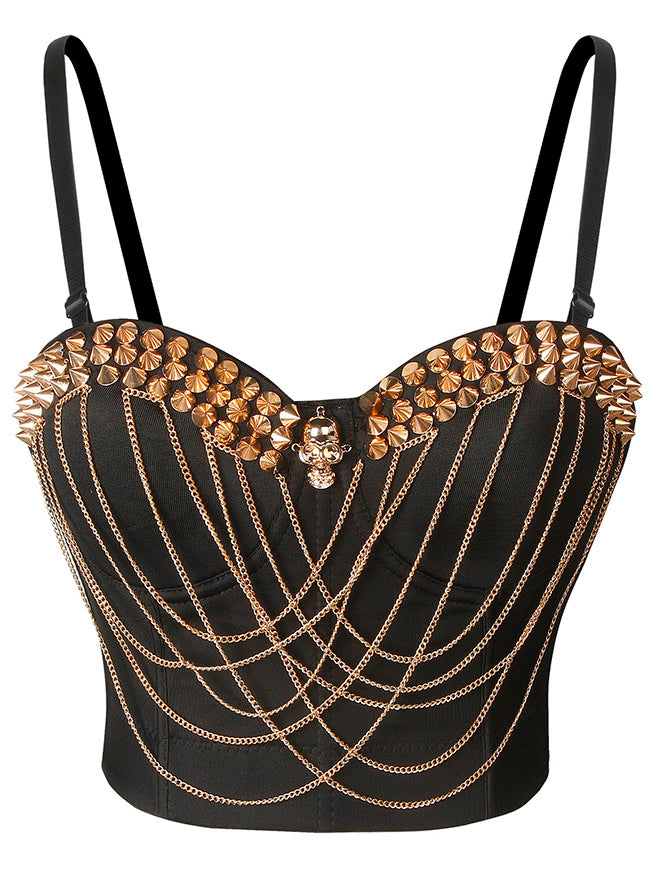 Women's Punk Studs Rivets Spaghetti Strap Skull Bustier Bra Corset Top Main Image