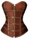 Charmian Women's Gothic Punk Satin Boned Zipper Overbust Corset Top with Buckles Main Image