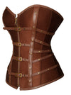 Brown Color Victorian Gothic Satin Rivets Accents Corset Side View