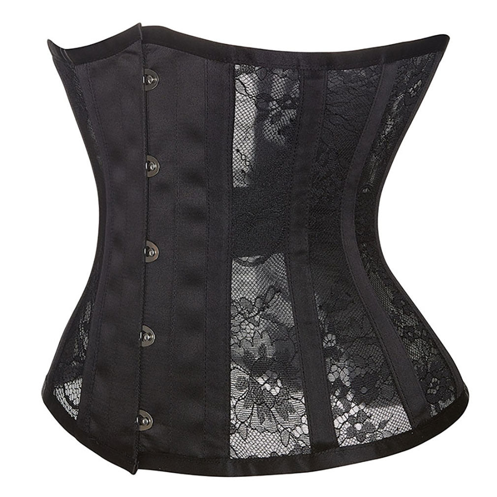 Elegant Women Black Mesh Gothic Waist Cincher Underbust Corset Side View