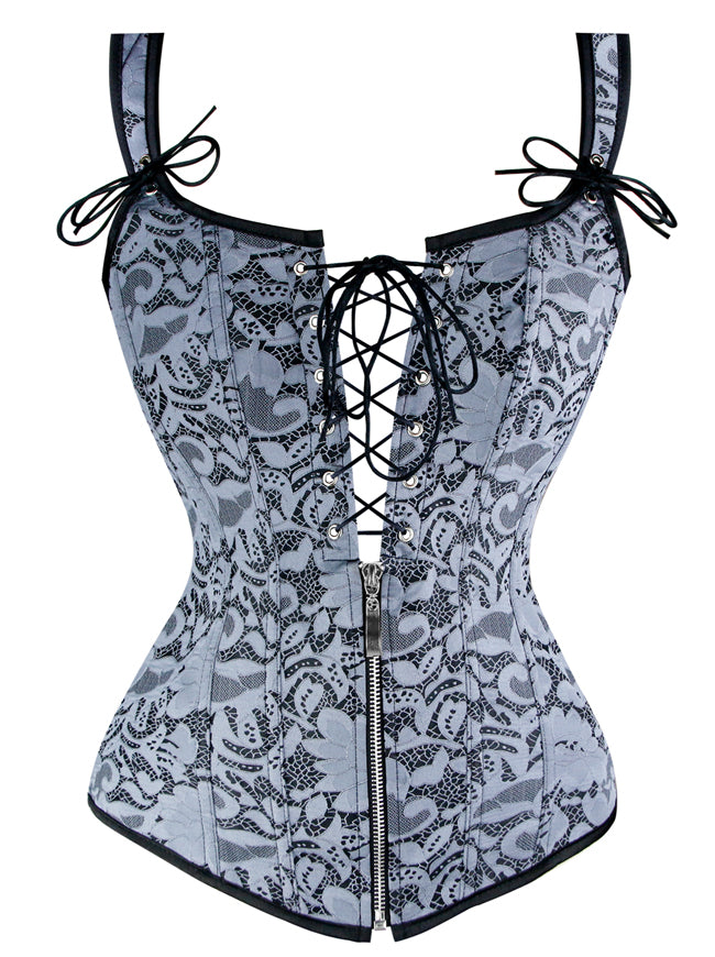 Renaissance Lace Up Vintage Boned Bustier Corset with Garters