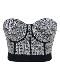 Burlesque Fashion Beaded Sequins Push Up Crop Top Bustier Bra Main Image