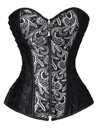 Brocade Steampunk Embroidery Zipper Steel Boned Overbust Corset Main Image