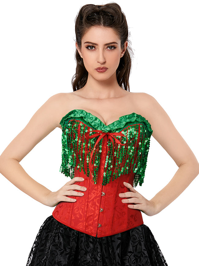 Womens Santa Outfit Red Corset Tops Model View