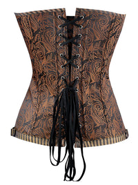 Steampunk Vintage Zipper Stripe and Floral Strapless Bustier Corset Top