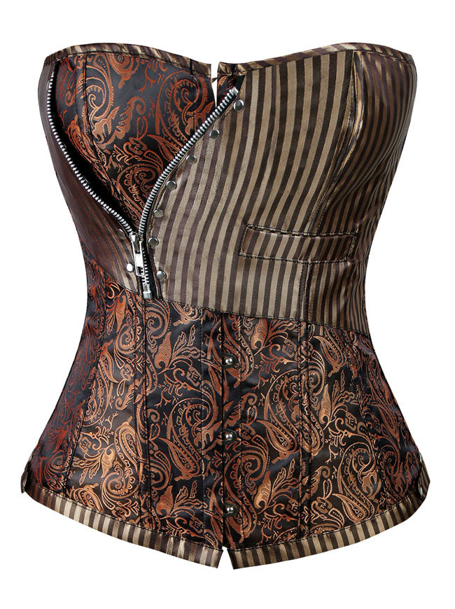 Steampunk Goth Retro Brocade Victorian Stripe Steel Boned Waist Cincher Bustier Corset